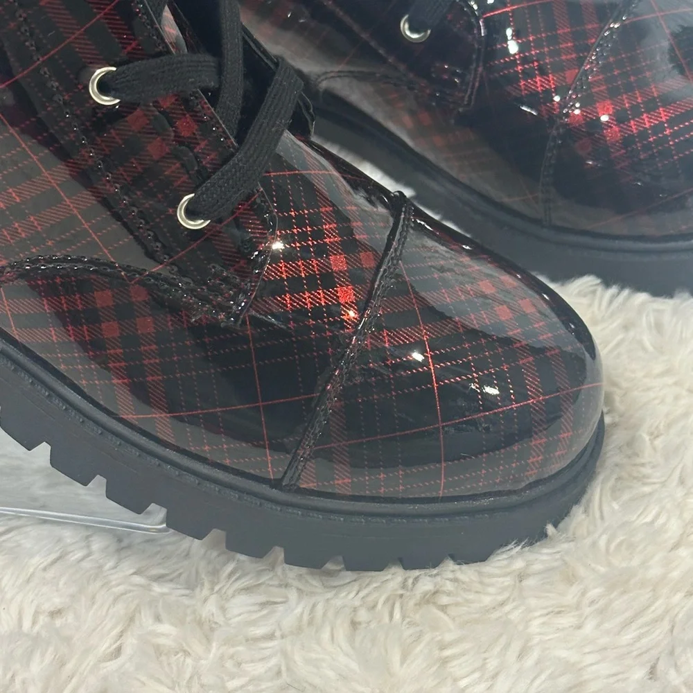 Jessica Simpson Daria Moto Boot with Buckle in Black Plaid